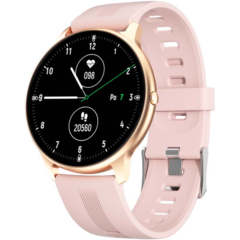 Obrazek Chytré hodinky v češtině, PW-103, Bluetooth 5.0, elegantní smart watch s krokoměrem, oxymetrem, měřením tepu, tlaku, zlaté s růžovým páskem