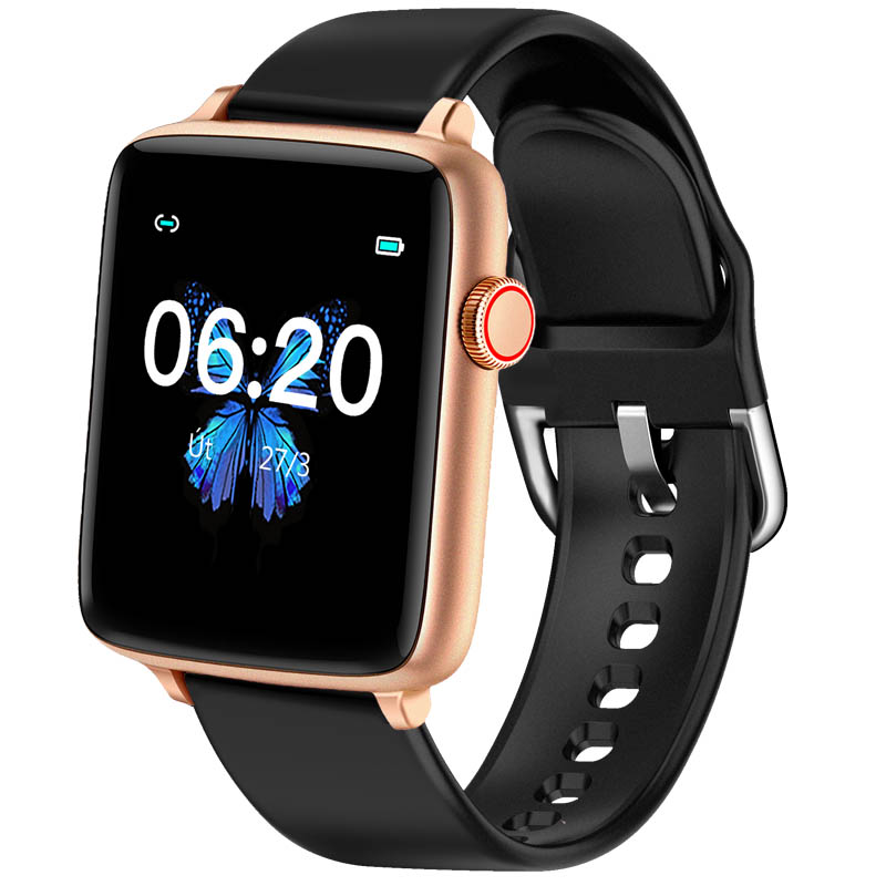 Obrazek Chytré hodinky v češtině PW-101, Bluetooth 5.0, smart watch s velkým display, krokoměrem, oxymetrem, měřením tepu, tlaku, zlaté s černým páskem