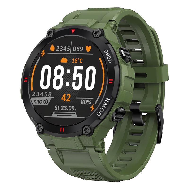 Obrazek Chytré hodinky v češtině, PW-107, Bluetooth 5.0, elegantní smart watch s krokoměrem, oxymetrem, měřením tepu, tlaku, zelené