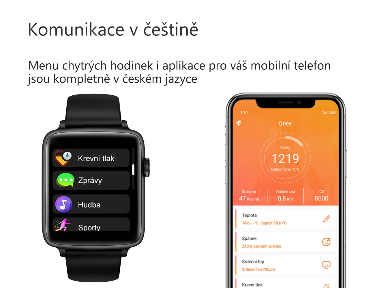 Chytré hodinky v češtině PW-101, Bluetooth 5.0, smart watch s velkým display, krokoměrem, oxymetrem, měřením tepu, tlaku, stříbrné s šedým páskem