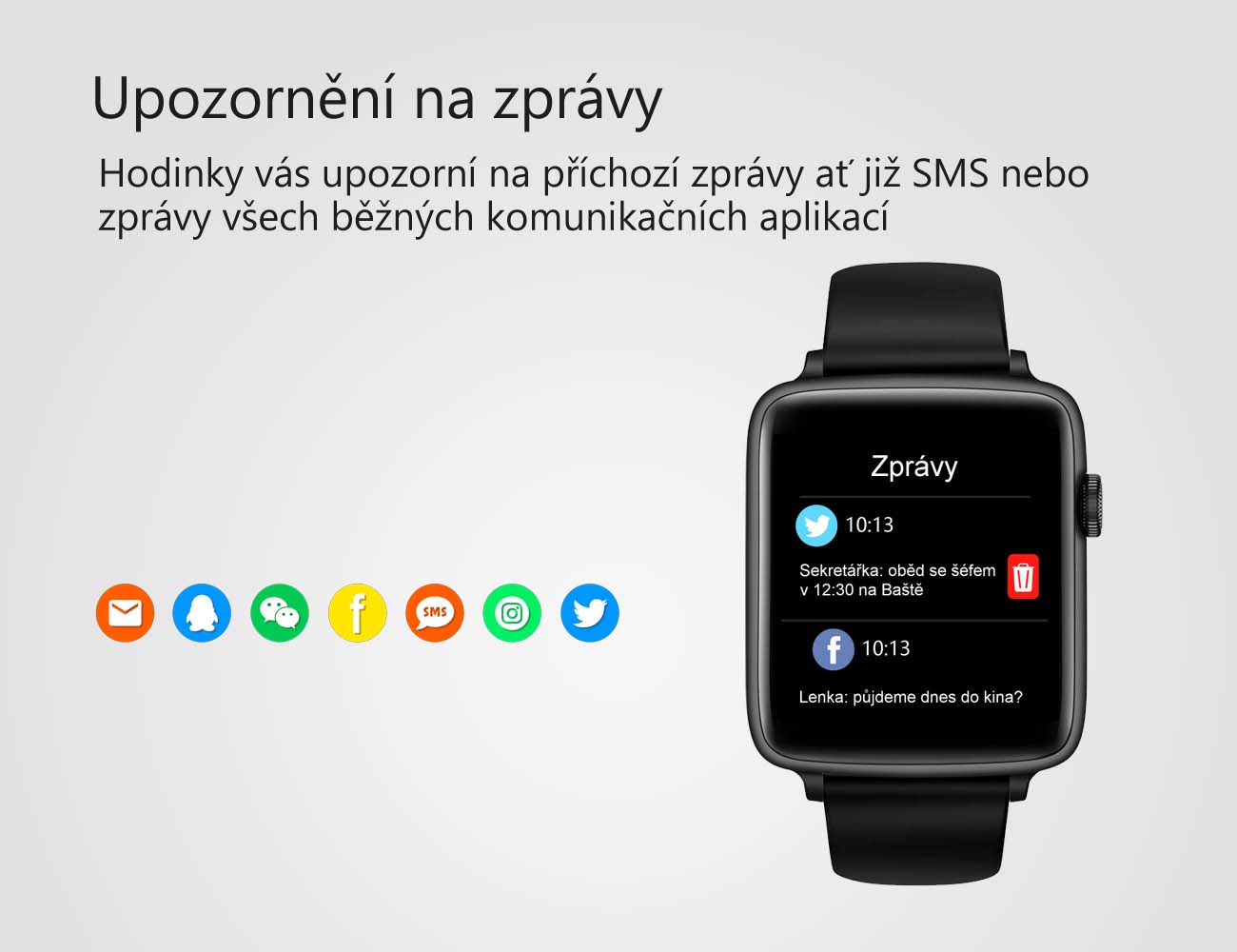 Chytré hodinky v češtině PW-101, Bluetooth 5.0, smart watch s velkým display, krokoměrem, oxymetrem, měřením tepu, tlaku, stříbrné s šedým páskem
