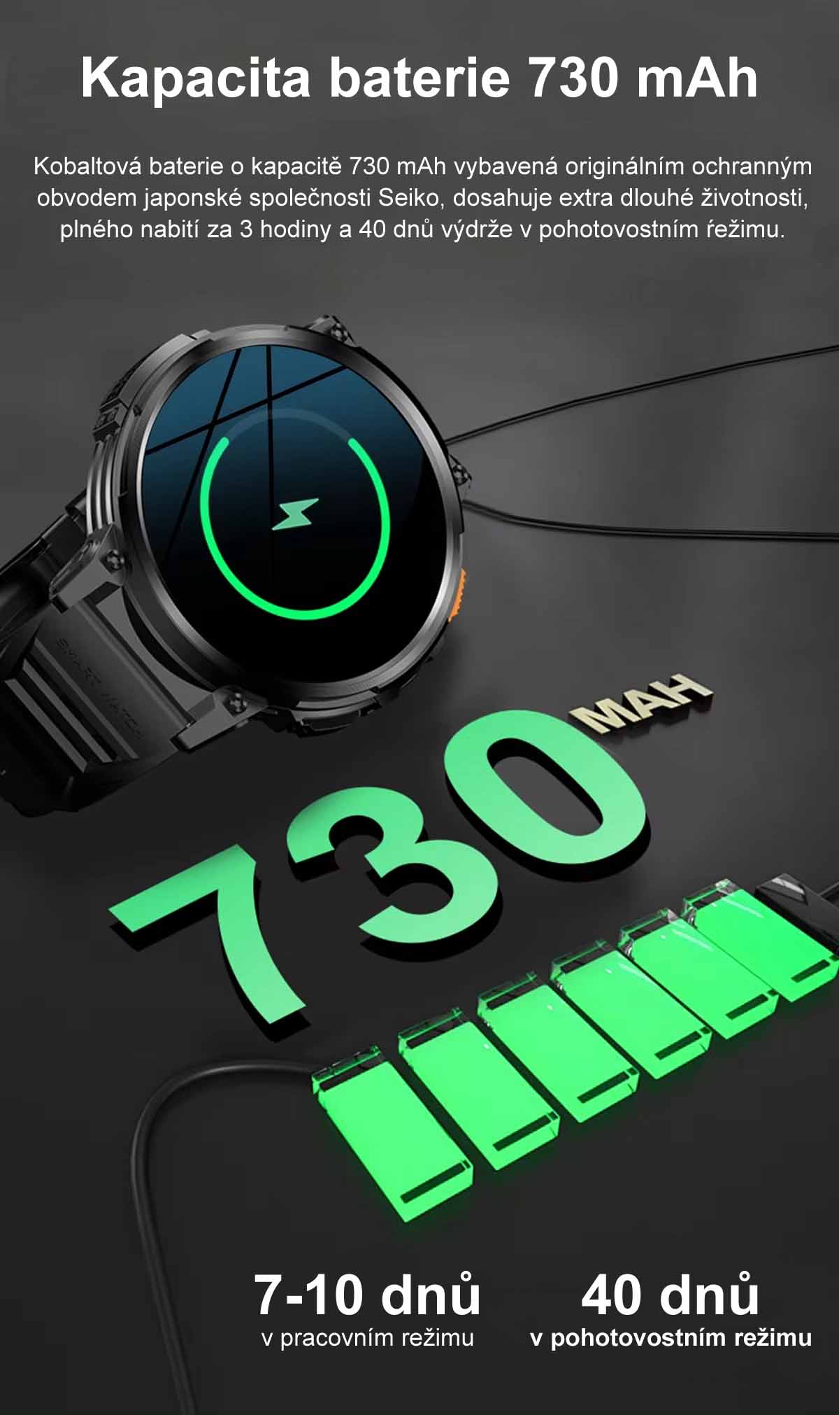 Chytré hodinky s telefonováním, smart watch v češtině, krokoměrem, oxymetrem, měřením tepu, tlaku, PW-166, černé s černým páskem